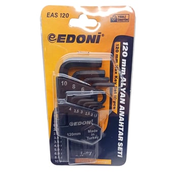 Edoni Eas-120-121 ( 10pcs ) ( Kısa & Düz ) Alyan Anahtar Seti ( Siyah & 120mm )