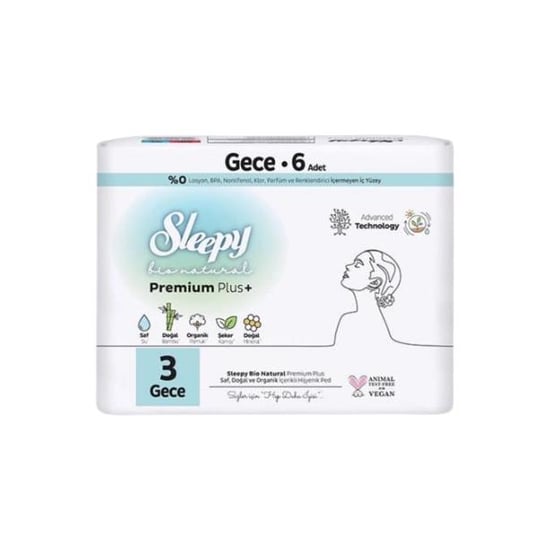 Sleepy Ped Bio Natural Premium Plus + No : 3 Gece 6 Lı Hijyenik Ped