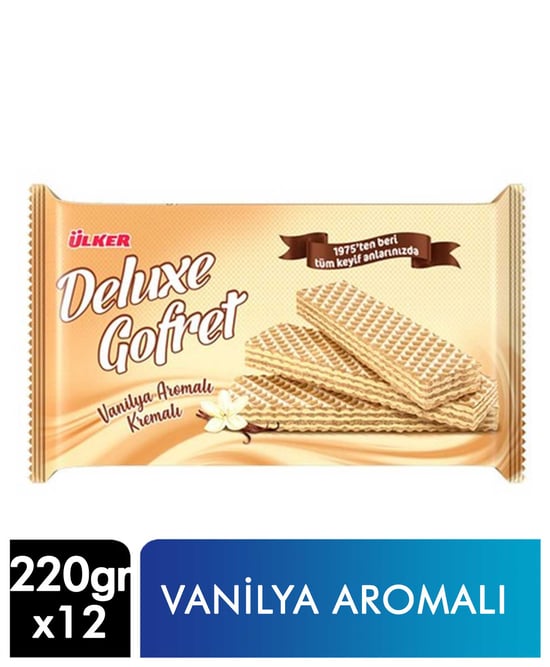 Ülker Deluxe Gofret 220 Gr X 12'li Koli Vanilya Kremalı