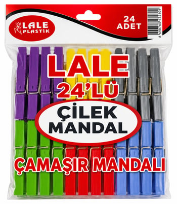 Lale 24'lü Çilek Mandal-renkli Plastik Çamaşır Mandalı