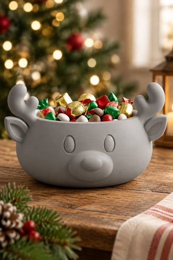 Sonbahar ve Noel Temalı Ren Geyiği Figürlü Bowl - Sunum Kabı Gri