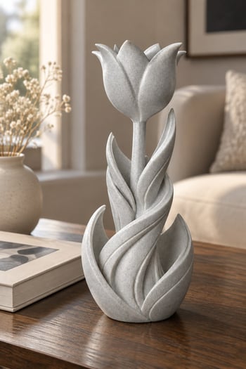 Spiral Lale Çiçeği Figürlü Dekoratif Biblo Gümüş