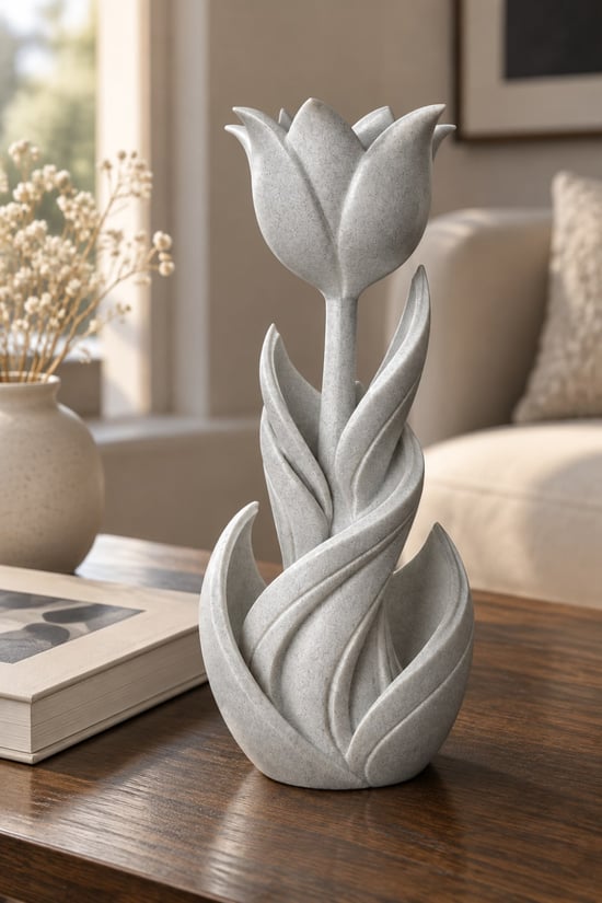 Spiral Lale Çiçeği Figürlü Dekoratif Biblo Gümüş