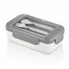 Qlux L-00995 Boutique Beslenme Kabı (renkli Pls.)(2 Bölme) (1100ml)(pls.çatal-kaşık) (s.contalı & Şeffaf Kaşıklıklı Kapak)