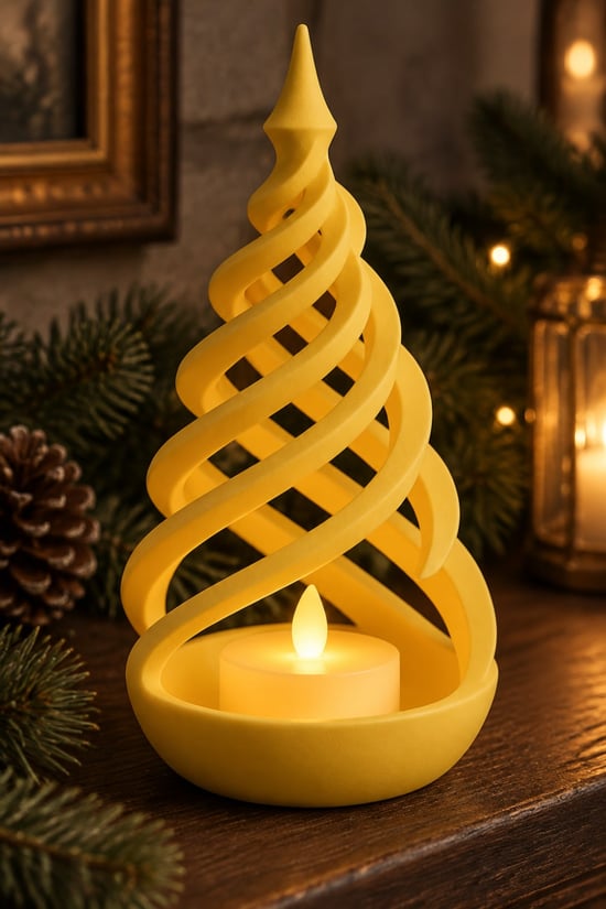 Minimalist Spiral Noel Ağacı Şeklinde Led Mum Tutucu Sarı