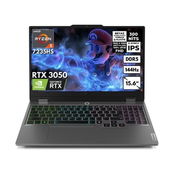Lenovo Loq Ryzen 5-7235HS 64-GB DDR5 2 TB SSD RTX3050 (6GB-95W) 15.6" Fhd Windows 11 Pro Taşınabilir