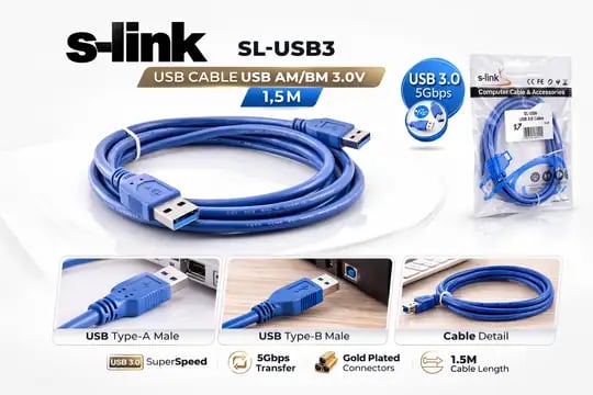 S-link Sl-usb3 Usb3.0 Yazıcı Kablosu