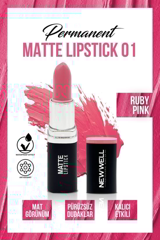 New Well Permanent Matte Lipstick 01Ruby Pink | Uzun Süre Kalıcı
