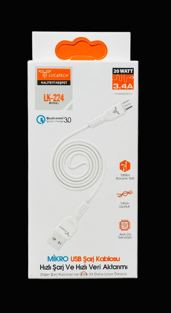 Lucatech LK-224 USB Mikro Şarj Kablosu 3.4A 20 WATT
