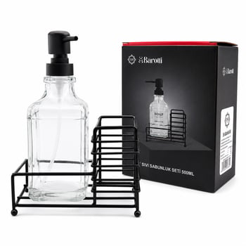 Barotti Dmr-9779 ( Cam Şişe & 500ml ) ( Siyah Metal Stand & Siyah Pompa ) Sıvı Sabunluk Seti