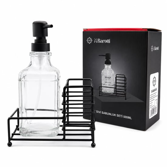 Barotti Dmr-9779 ( Cam Şişe & 500ml ) ( Siyah Metal Stand & Siyah Pompa ) Sıvı Sabunluk Seti