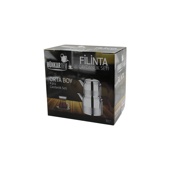 Hünkardem Filinta ( Orta Boy ) ( Çelik ) Çaydanlık Seti ( Çift Kapaklı ) ( Renkli Bakalit Kulp ) ( Üst Demlik: 1.25lt & Alt Suluk: 2.25lt ) ( Kendinden Süzgeçli )