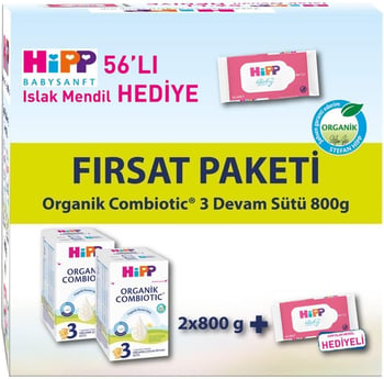Hipp 3 Organic Combiotic Devam Sütü 2x800 Gr + Islak Mendil Hediyeli Fırsat Paketi