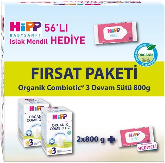 Hipp 3 Organic Combiotic Devam Sütü 2x800 Gr + Islak Mendil Hediyeli Fırsat Paketi