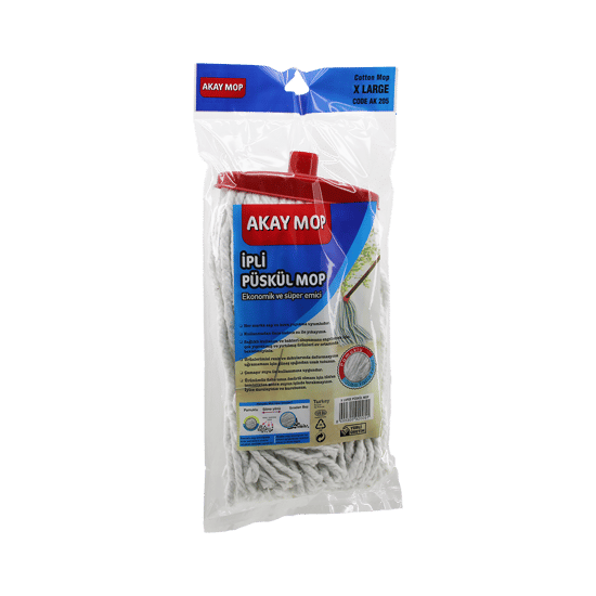 Akay Mop Ak-205 ( X Large )( Geniş Sap Tutacak ) ( Örgülü İpli= 27cm ) Püskül Mikrofiber Endüstriyel Mop