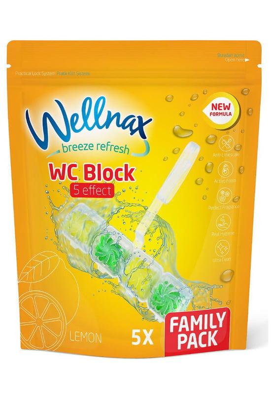 Wellnax Wc Blok Limon Kokulu Tuvalet Temizleyici 5'li Aile Paketi