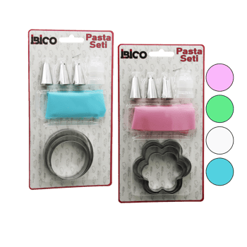 İ22-157 (8pcs) ( Pasta Süsleme Seti & 3-kurabiye Kalıp=yuvarlak & Çiçek) (1-krema Torbası & 3-metal+1-pls.uç)
