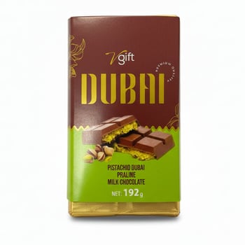 Dubai Esintili Antep Fıstıklı Pralinli Sütlü Çikolata Barı 192g