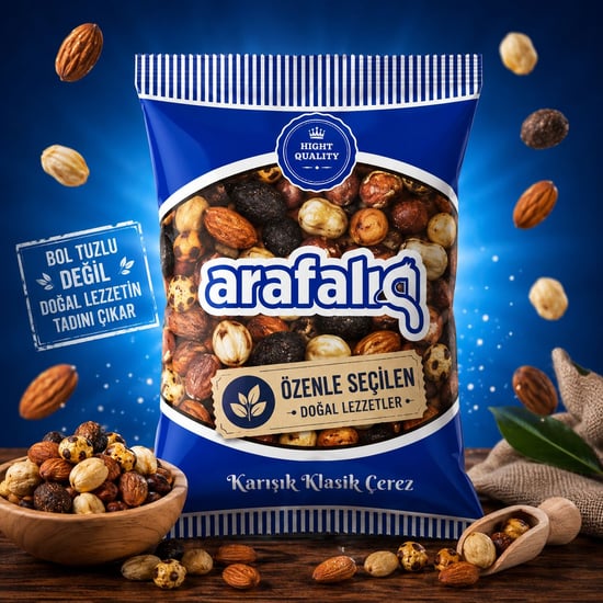 Arafalık 4 Karışık Kuruyemiş 90 Gr – Fındık, Badem, Leblebi ve Kuru Üzümlü | 20’li Koli