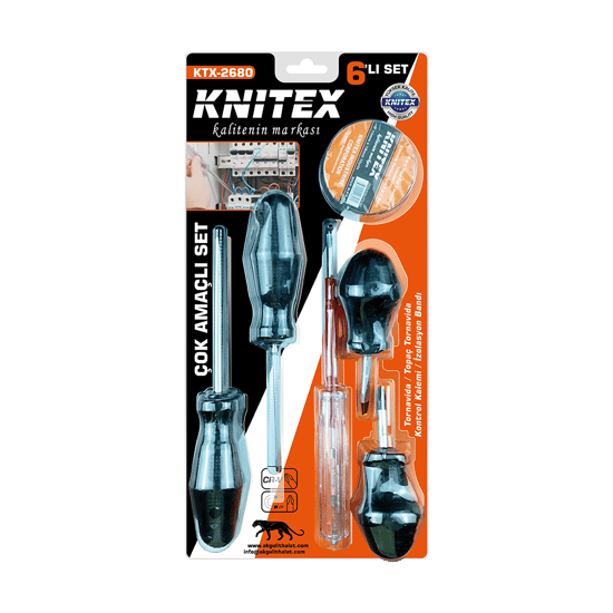 Kinetex Ktx-2680 ( 6pcs ) Tornavida & Çok Amaçlı Set ( Tornavida & Topaç Tornavida & Kontrol Kalem & Elektrik Bant) ( Bandı )