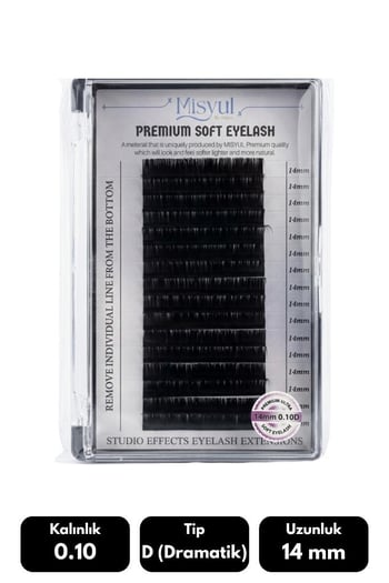 Misyul 0.10d Dramatik Kıvrım 14 Mm Soft Eyelash Doğal İpek Kirpik 16'lı