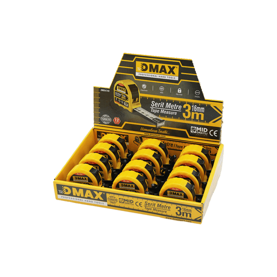 Dmax Dmx-4745 ( 3mt X 16mm ) Çelik Şerit Metre ( Stoplu ) ( Otomatik Kilit = Bas Durdur & Çek Sarsın )