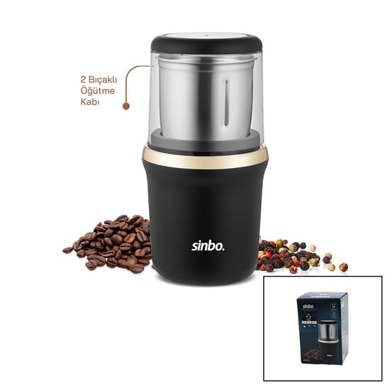 Sinbo Scm-2997 (gold Kenar) Kahve & Baharat Öğütücü (çelik Bıçak & Ö.haznesi=100gr) (200w) (bas Çalıştır Kapak=mika Pls)