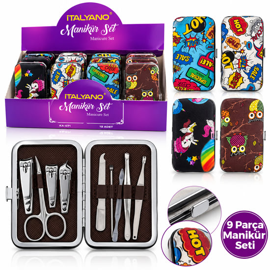 İtalyano Ka-071 ( 8pcs & Krom ) Manikür & Pedikür Bakım Seti ( Figürlü Model Çantalı )