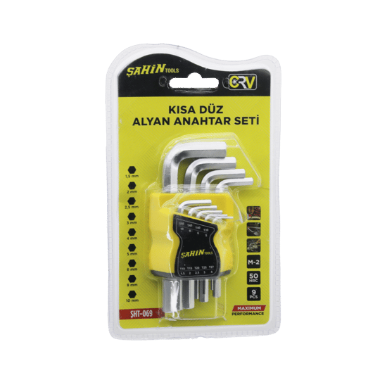 Şahin Tools Şht-069 ( 9pcs ) ( Kısa Düz ) Alyan Anahtar Seti ( 1.5 - 2 - 2.5 - 3- 4 - 5- 6 - 8 - 10 ) ( M-2 ) ( 50hrc )