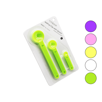 Sealing Clip With Spoon Yakut-12421 ( 3pcs Set ) Renkli Plastik Ölçü Kaşık ( 6.8cm--12.4cm--17.3cm )