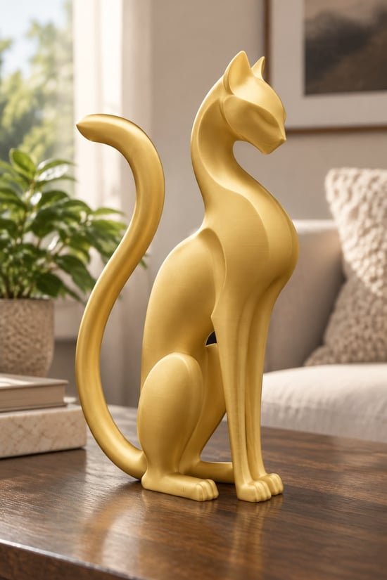 Kedi Anıtı Figürlü Dekoratif Biblo Altın