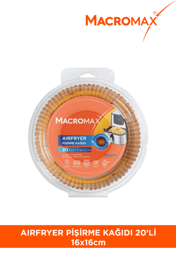 Macromax Airfryer Pişirme Kağıdı 20 Adet  16x16 cm Yanmaz Yağ ve Su Geçirmez Hazne