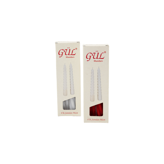 Gül Mum Kod-204 ( 4pcs ) ( Şamdan & Burgulu ) Mum ( Beyaz & Renkli ) ( 17cm )