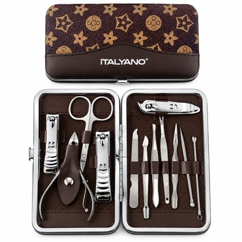 İtalyano Ka-064 ( 12pcs & Krom ) Manikür & Pedikür Bakım Seti ( Desenli Model Çantalı )