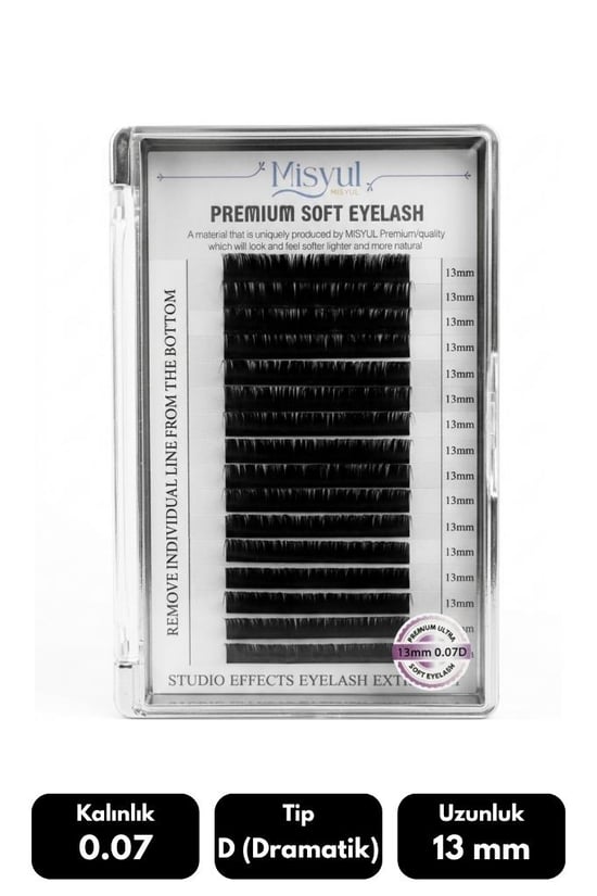 Misyul 0.07d Dramatik Kıvrım 13 Mm Soft Eyelash Doğal İpek Kirpik 16'lı