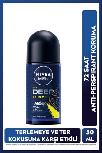 Nıvea Men Erkek Roll-on Deodorant Deep Extreme 50ml, 72 Saat Anti-perspirant Ter Koruma, Yeni Enerji