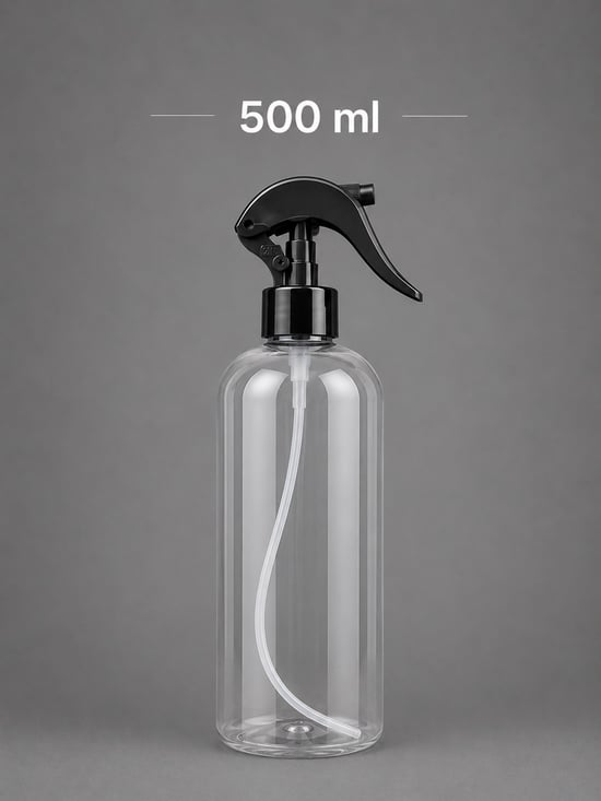 500 Ml Şeffaf Sprey Şişe Trigger Dahil | Boş Plastik Sprey Şişesi | Oto Bakım, Temizlik ve Kimyasal Kullanımına Uygun