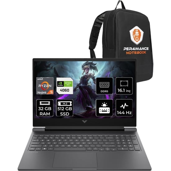 HP Victus 16 Ryzen 5 7640HS RTX 4060 32GB RAM 512GB SSD 16.1" FHD 144Hz FreeDOS 7Z4M8EAPN320 Gaming 