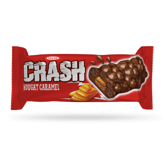 Tayaş Crash - Kakao Kaplamalı, Mısır ve Pirinç Patlaklı Nuga Karamelli Bar 40 Gr