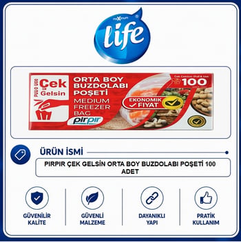 Pırpır Çek Gelsin 100'Lü Buzdolabı Poşeti Orta Boy