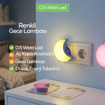 Softled-6975 ( Ay ) Gece Lambası Renkli ( 0.5w & 3 Led )