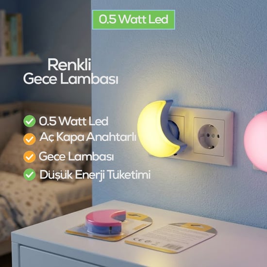 Softled-6975 ( Ay ) Gece Lambası Renkli ( 0.5w & 3 Led )