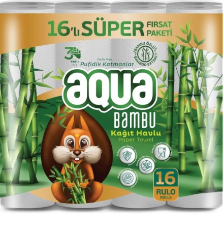 Aqua Havlu 16'lı Bambu 3 Katlı
