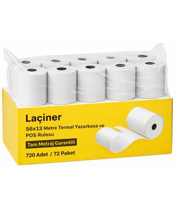 56x13 Metre Termal Yazarkasa ve Pos Rulosu Tam Metraj Garantili 720 Adet 72 Paket
