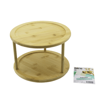 İ22-250 ( 2 Katlı ) ( Yuvarlak=24.5cm ) ( 360° Döner Tablalı ) Ahşap Bambu Sunumluk & Mini Sofra