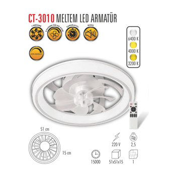 Cata Meltem 51cm (21inç) Led Tavan Vantilatör Ct-3010