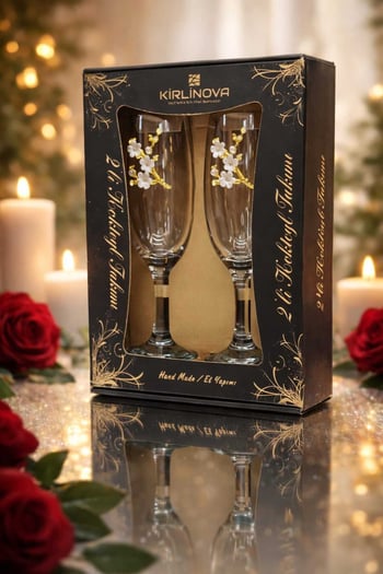Kirlinova Çiçek Detaylı Kokteyl Kadehi 2’li Set – 190 Ml / Kahve Yanı Su & Kokteyl Bardağı