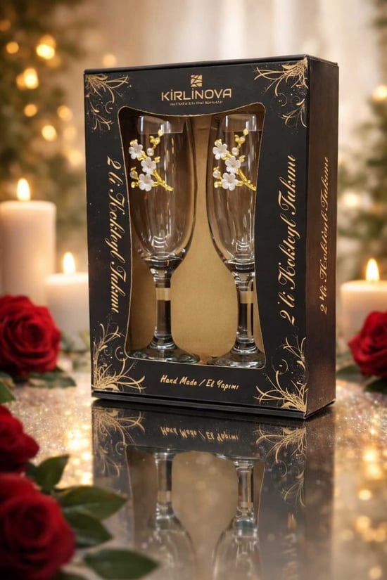 Kirlinova Çiçek Detaylı Kokteyl Kadehi 2’li Set – 190 Ml / Kahve Yanı Su & Kokteyl Bardağı