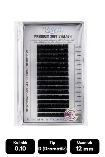 Misyul 0.10d Dramatik Kıvrım 12 Mm Soft Eyelash Doğal İpek Kirpik 16'lı