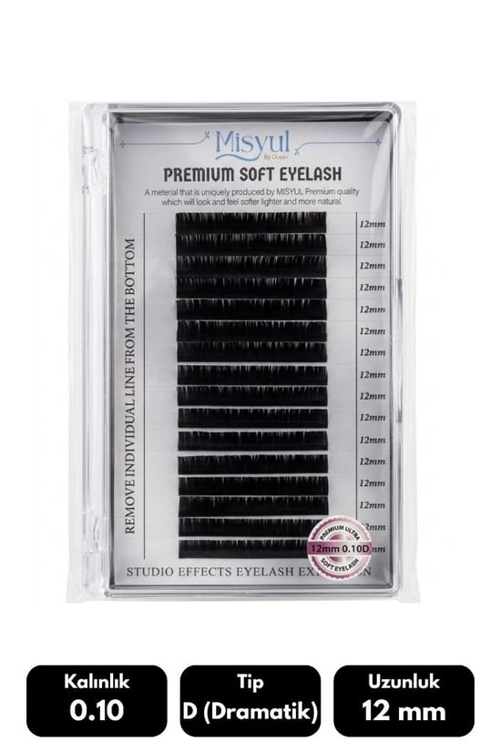 Misyul 0.10d Dramatik Kıvrım 12 Mm Soft Eyelash Doğal İpek Kirpik 16'lı